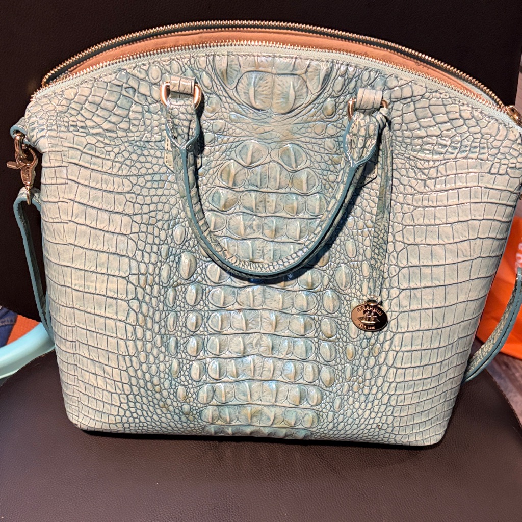 Elegant Blue Crocodile-Embossed Women's Bag Large